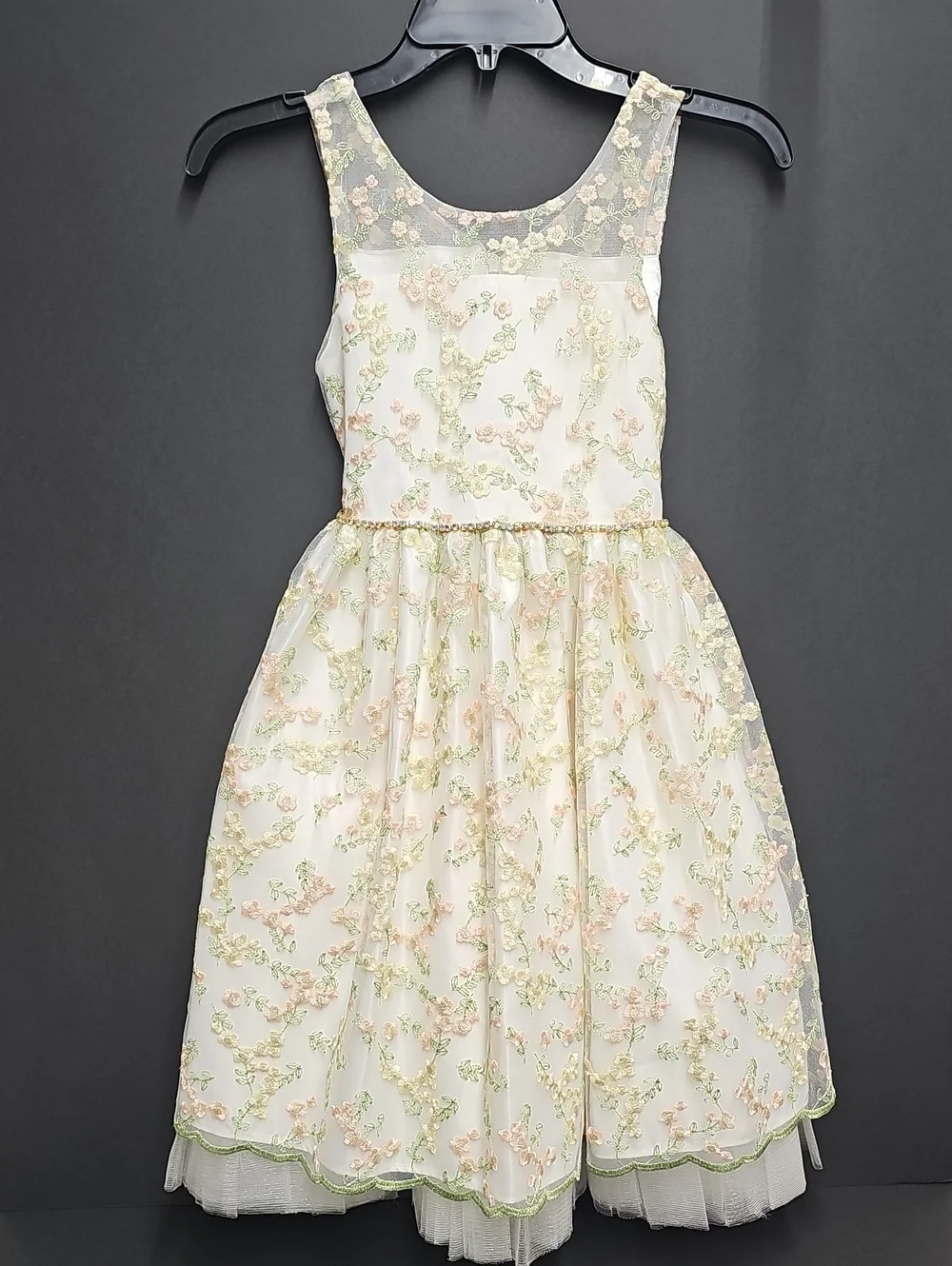 American Princess Cream Dress with Pink Floral Embroidery Size 8Y